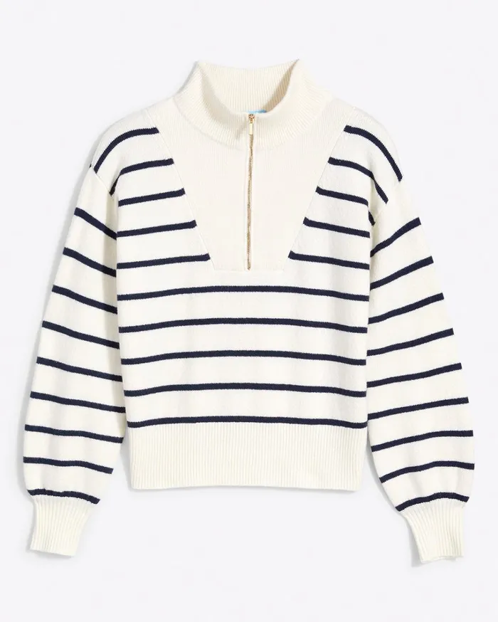 Draper James Striped Quarter Zip Sweater In Mariner Stripe Women Sweaters