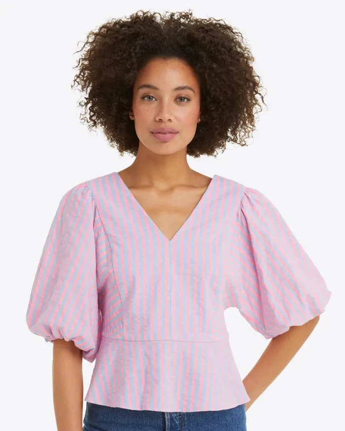 Draper James Terrie Tie Back Top In Seersucker Stripe Women Tops