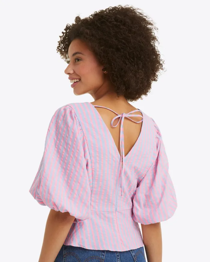 Draper James Terrie Tie Back Top In Seersucker Stripe Women Tops
