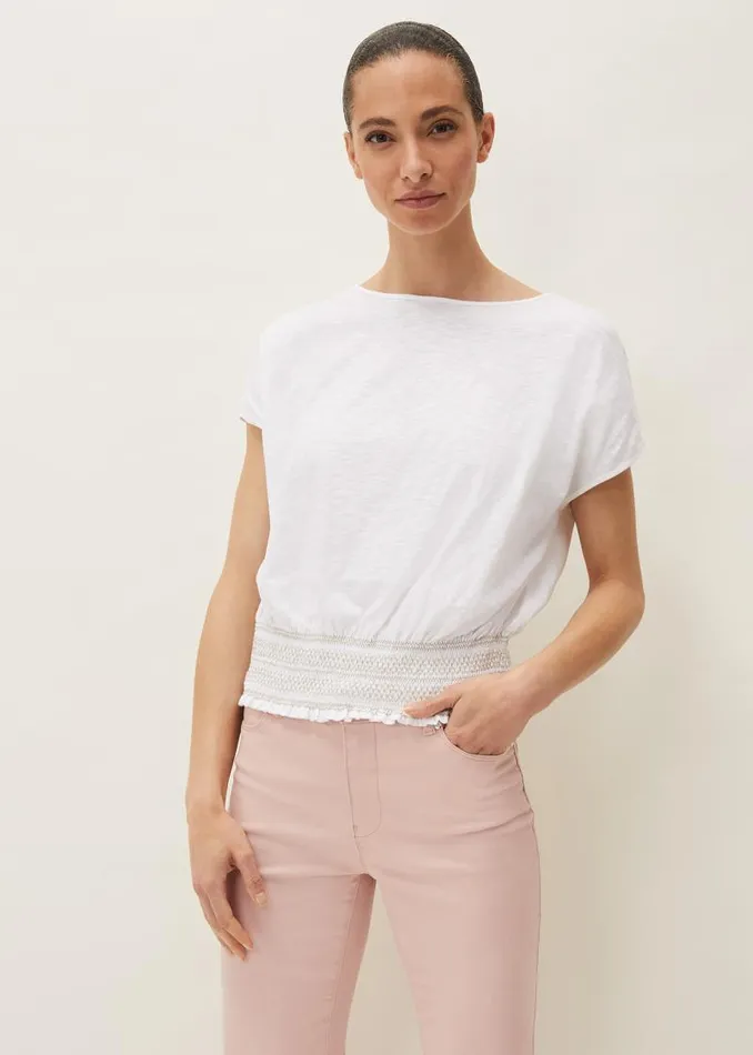 Eden Shirred Hem Top White Women Phase Eight Tops and TShirts
