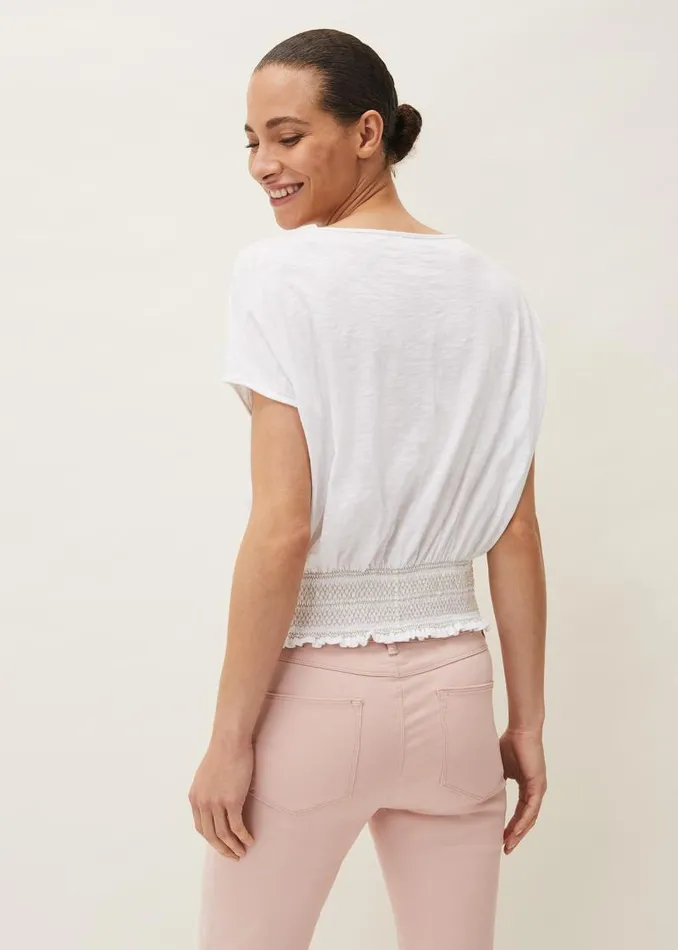 Eden Shirred Hem Top White Women Phase Eight Tops and TShirts