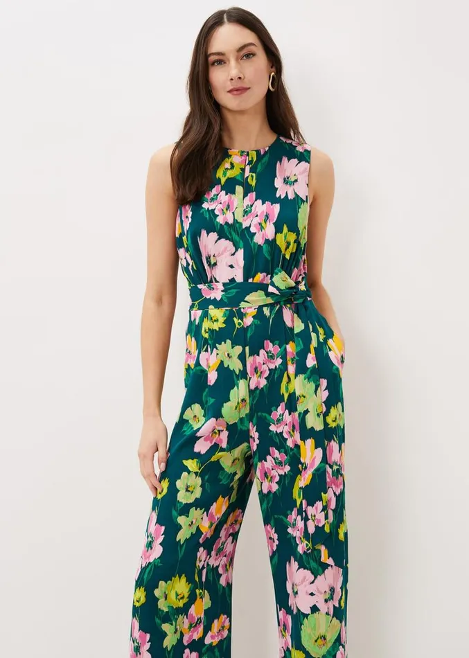 Effie Printed Jumpsuit Tealmulti Women Phase Eight Dresses