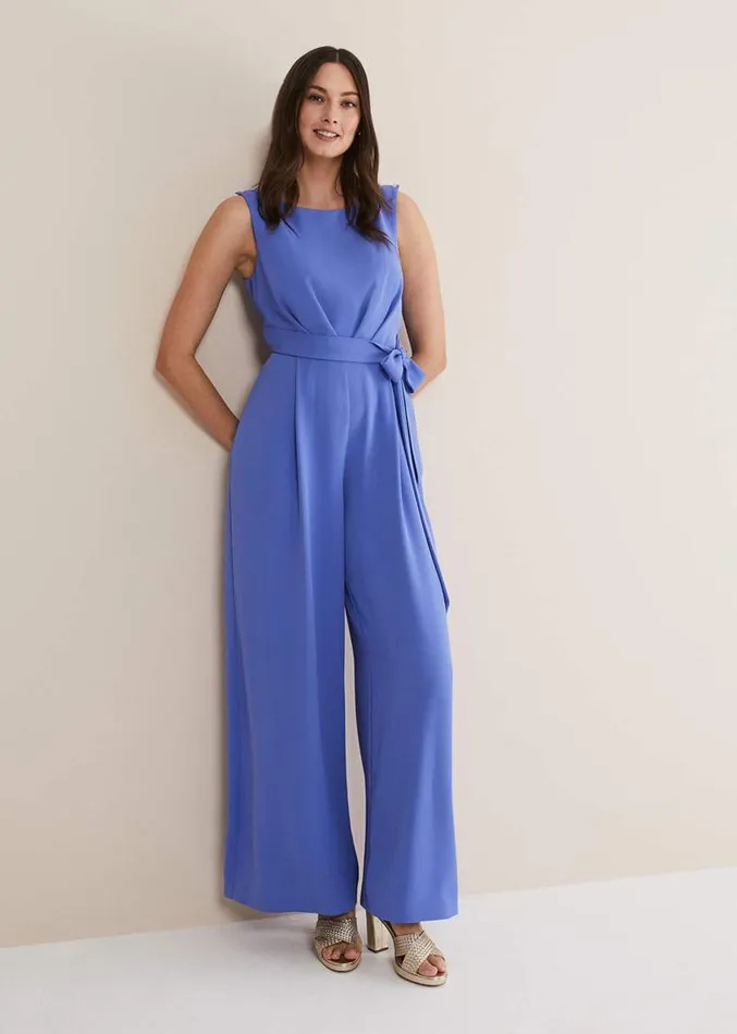 Elaina Blue Wide Leg Jumpsuit Foxglove Blue Women Phase Eight Dresses