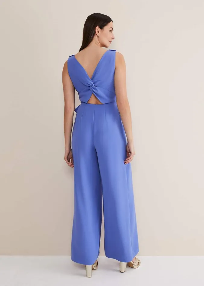 Elaina Blue Wide Leg Jumpsuit Foxglove Blue Women Phase Eight Dresses
