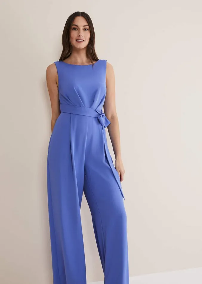 Elaina Blue Wide Leg Jumpsuit Foxglove Blue Women Phase Eight Dresses