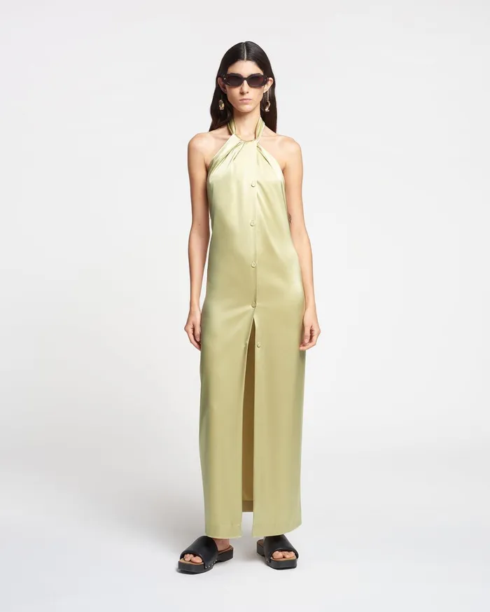 Elima Slip Satin Halterneck Dress Lime Yellow Women Nanushka Dresses
