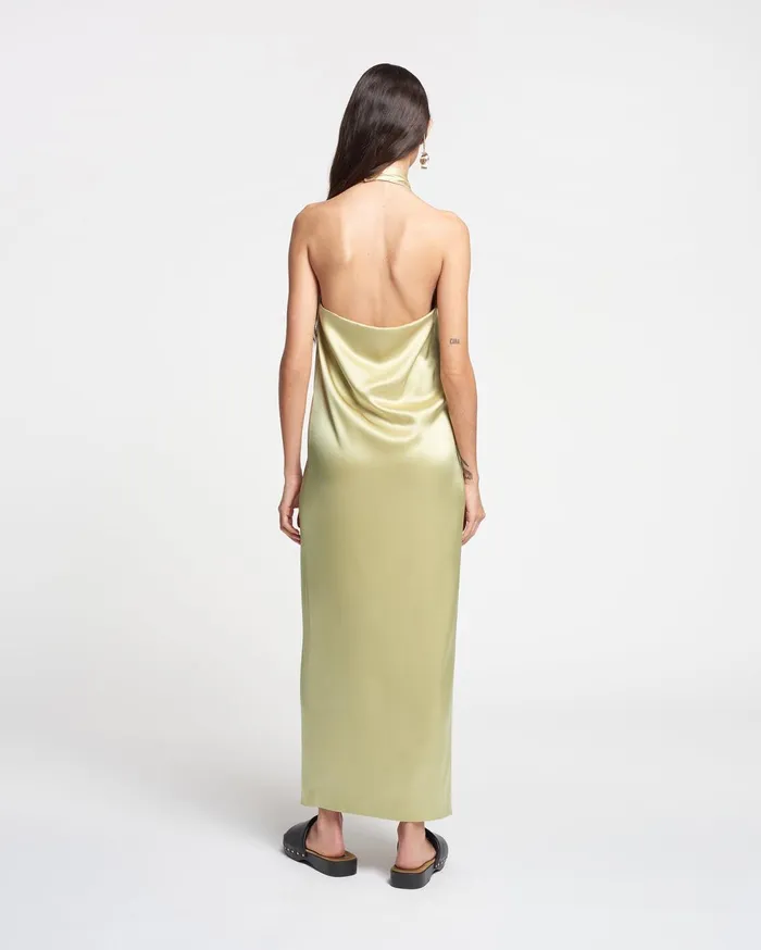 Elima Slip Satin Halterneck Dress Lime Yellow Women Nanushka Dresses