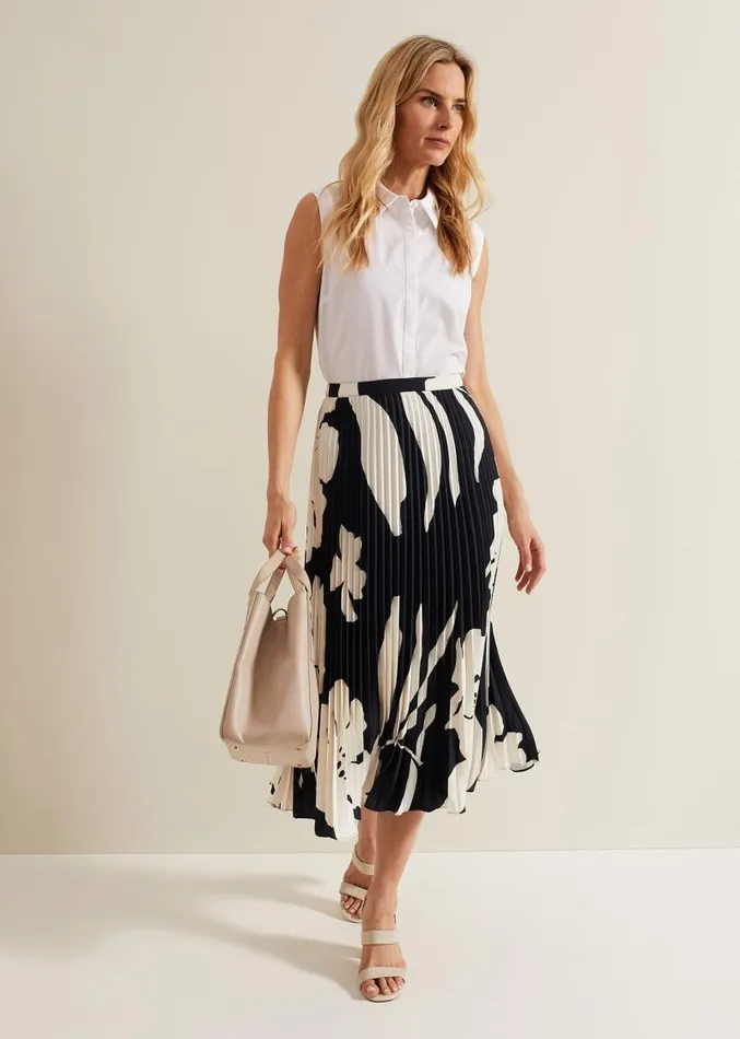 Elmina Floral Pleated Skirt Navyivory Women Phase Eight Skirts