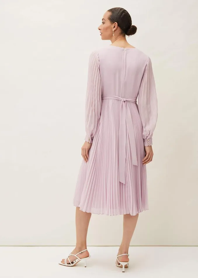 Elsa Pleated Long Sleeved VNeck Midi Dress Frosted Heather Women Phase Eight Dresses Elsa Pleated Long Sleeved VNeck Midi Dress Frosted Heather Women Phase Eight Dresses