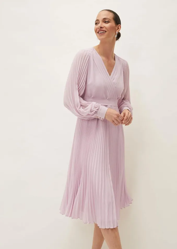 Elsa Pleated Long Sleeved VNeck Midi Dress Frosted Heather Women Phase Eight Dresses Elsa Pleated Long Sleeved VNeck Midi Dress Frosted Heather Women Phase Eight Dresses