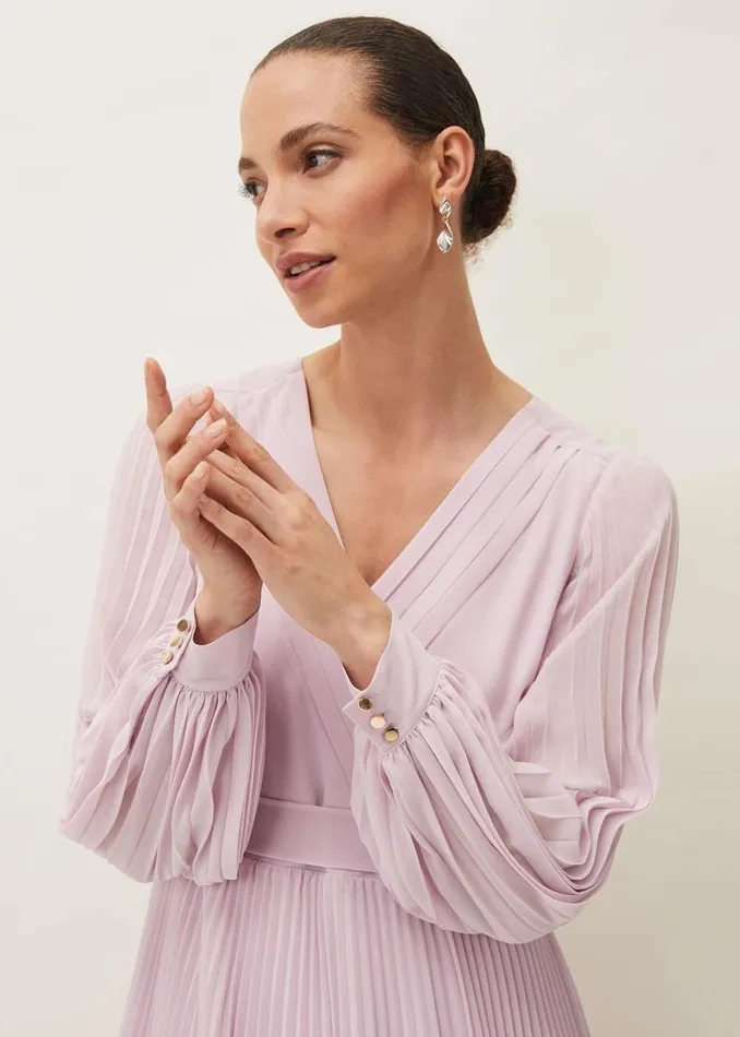 Elsa Pleated Long Sleeved VNeck Midi Dress Frosted Heather Women Phase Eight Dresses Elsa Pleated Long Sleeved VNeck Midi Dress Frosted Heather Women Phase Eight Dresses