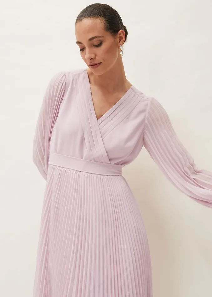 Elsa Pleated Long Sleeved VNeck Midi Dress Frosted Heather Women Phase Eight Dresses Elsa Pleated Long Sleeved VNeck Midi Dress Frosted Heather Women Phase Eight Dresses