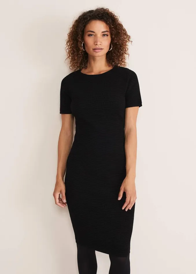 Elsa Ribbed Short Sleeve TShirt Dress Black Women Phase Eight Dresses