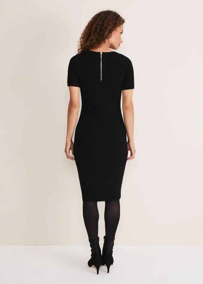 Elsa Ribbed Short Sleeve TShirt Dress Black Women Phase Eight Dresses