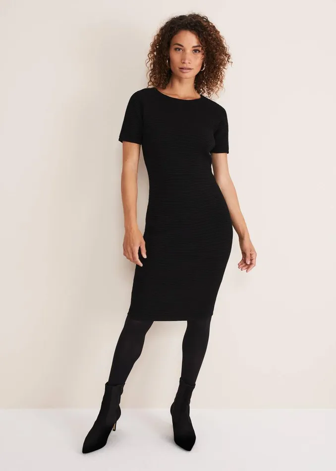 Elsa Ribbed Short Sleeve TShirt Dress Black Women Phase Eight Dresses