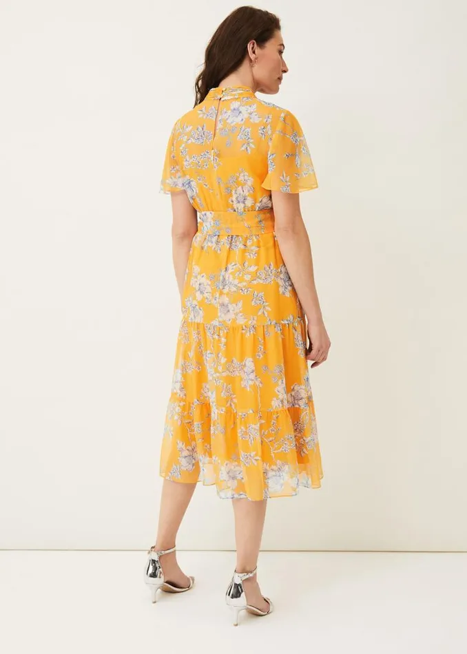 Emmalyn Tiered Georgette Dress Canary Women Phase Eight Dresses