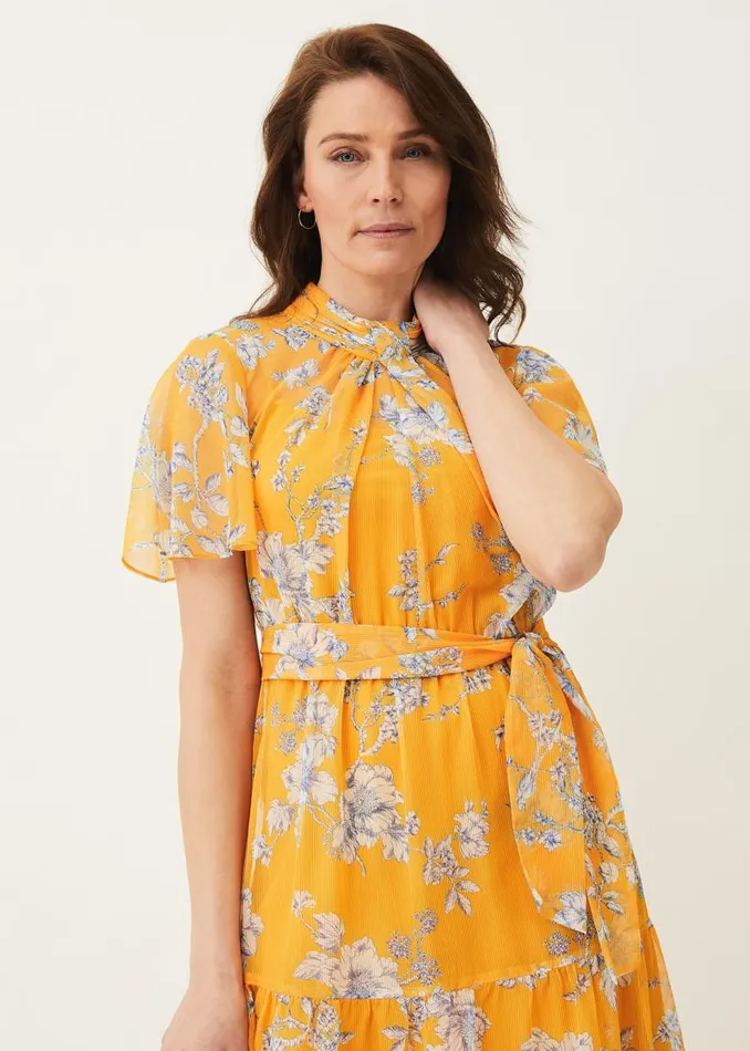 Emmalyn Tiered Georgette Dress Canary Women Phase Eight Dresses