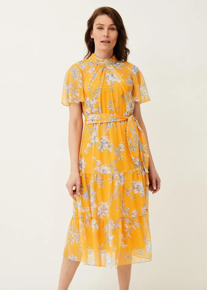 Emmalyn Tiered Georgette Dress Canary Women Phase Eight Dresses