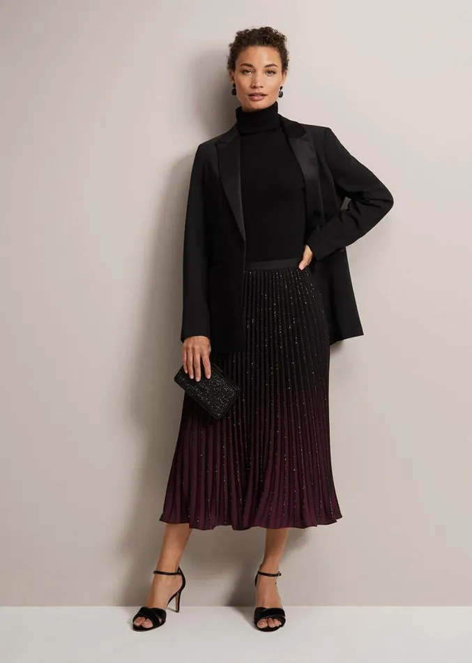 Estella Ombre Pleated Midi Skirt Blackmulti Women Phase Eight Skirts
