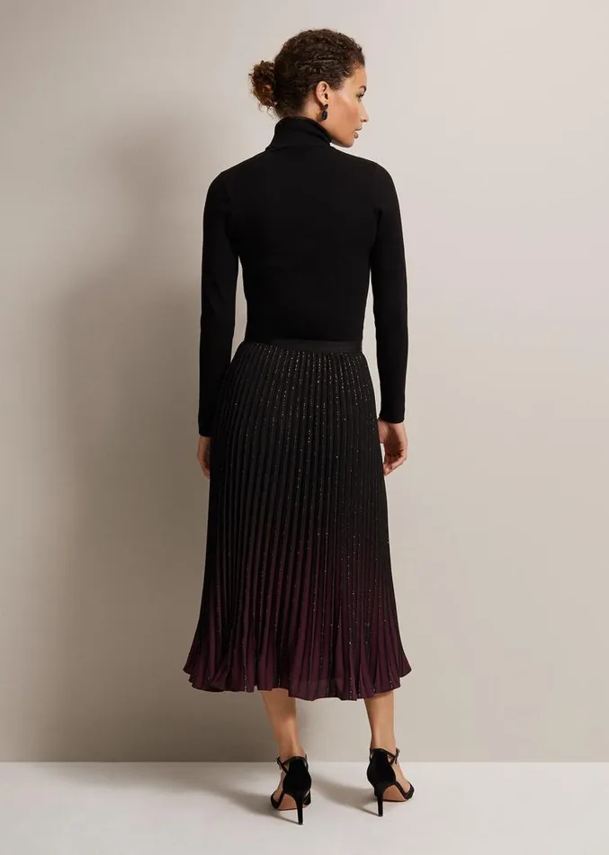 Estella Ombre Pleated Midi Skirt Blackmulti Women Phase Eight Skirts