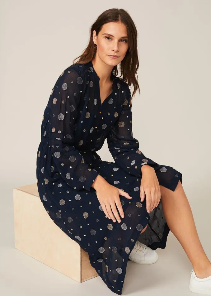 Eve Embroidered Spot Dress Navy Multi Women Phase Eight Dresses