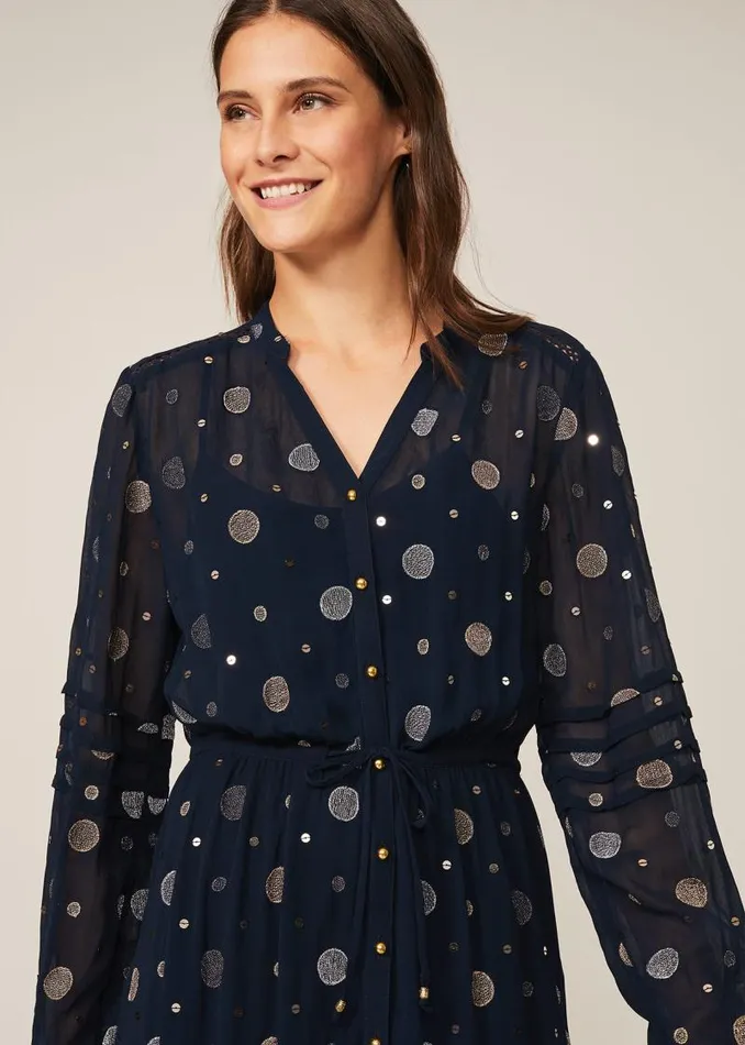 Eve Embroidered Spot Dress Navy Multi Women Phase Eight Dresses