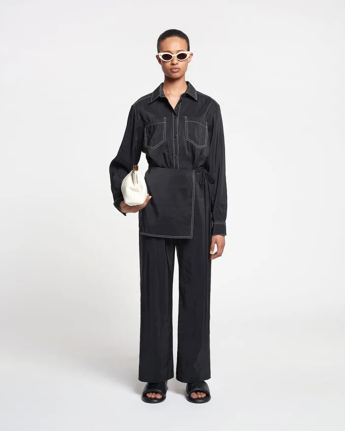 Evea Glass Poplin Pants Black Women Nanushka Bottoms