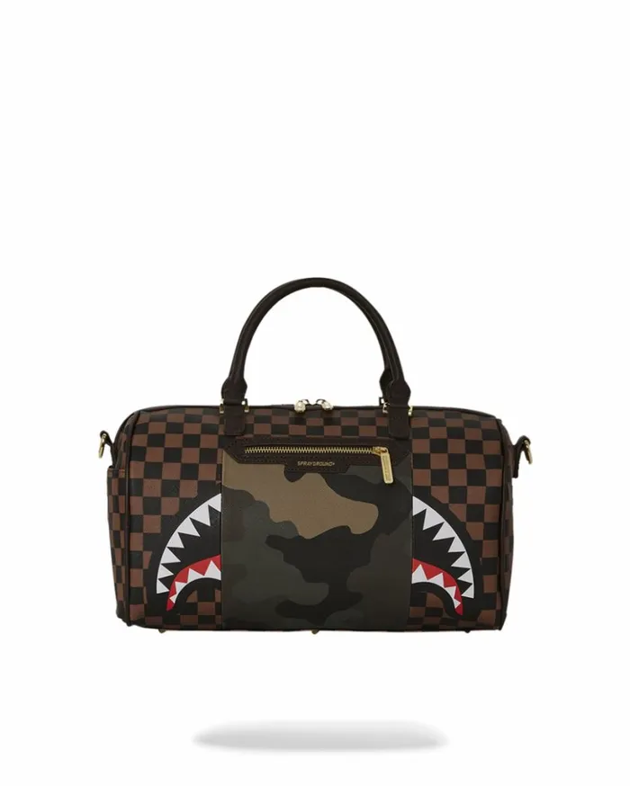 EXTERIOR GOLD ZIP POCKET SHARKS IN PARIS MINI DUFFLE Bags SPRAYGROUND