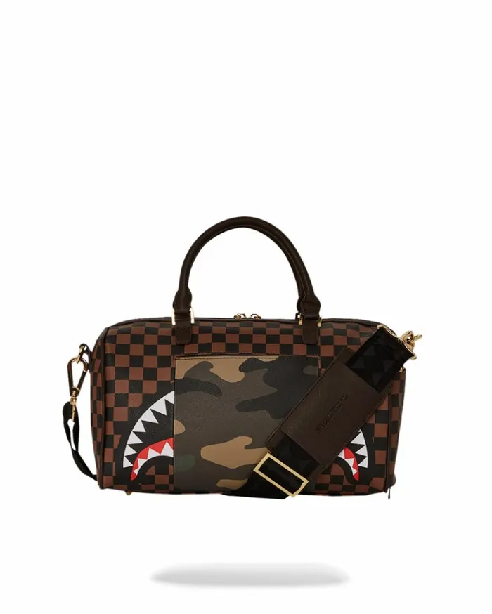 EXTERIOR GOLD ZIP POCKET SHARKS IN PARIS MINI DUFFLE Bags SPRAYGROUND