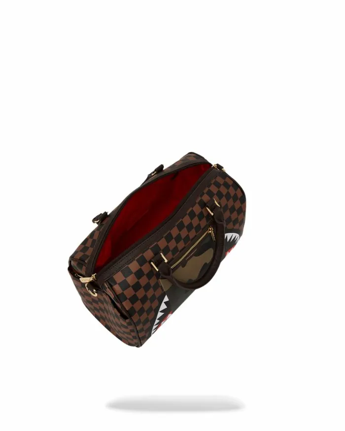 EXTERIOR GOLD ZIP POCKET SHARKS IN PARIS MINI DUFFLE Bags SPRAYGROUND