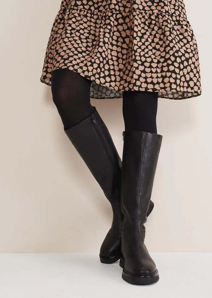 Flat Knee High Boot Black Women Phase Eight Boots
