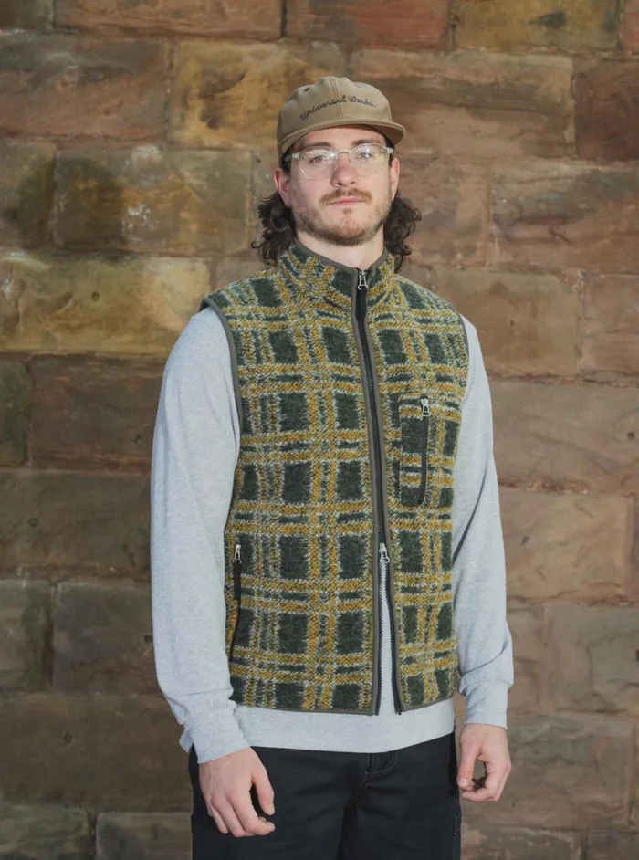Fleece Men Universal Works Universal Works Climbing Gilet In Grey Jacquard Fleece