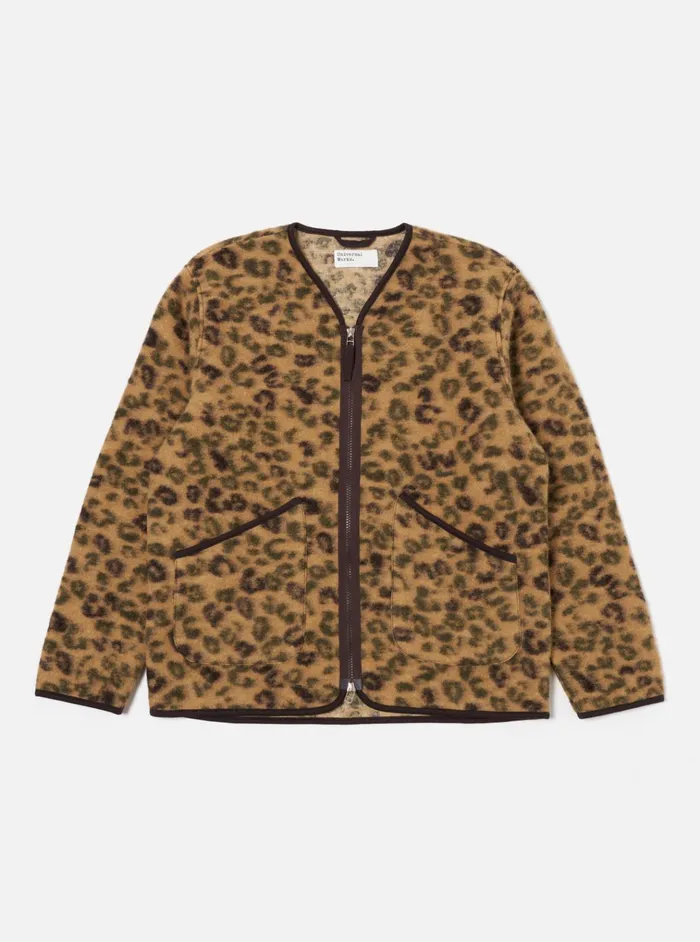 Fleece Men Universal Works Universal Works Zip Liner Jacket In Camo Leopard Fleece