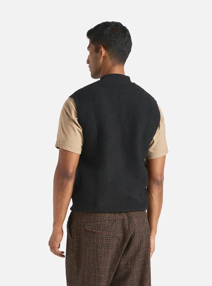 Fleece Men Universal Works Universal Works Zip Waistcoat In Black Wool Fleece