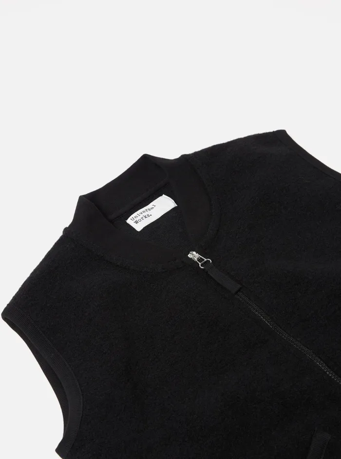 Fleece Men Universal Works Universal Works Zip Waistcoat In Black Wool Fleece