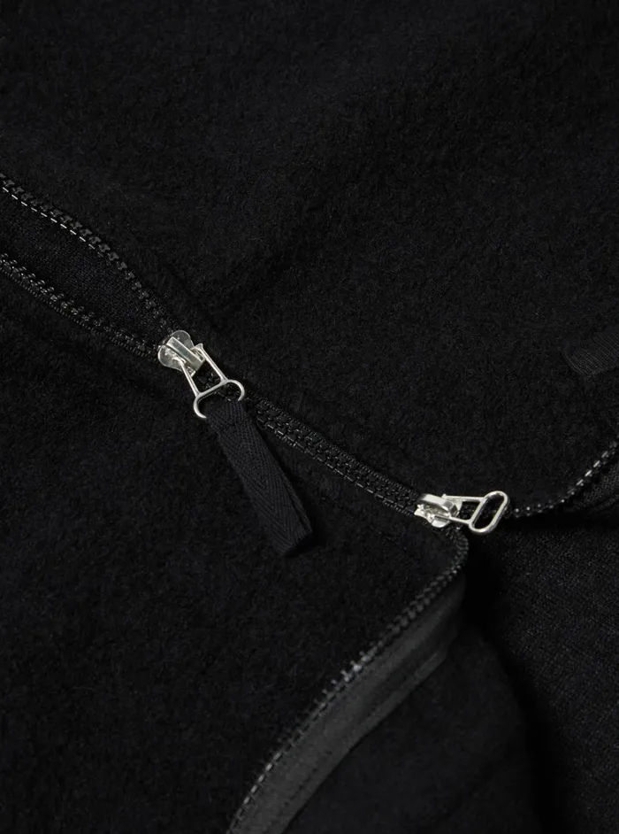Fleece Men Universal Works Universal Works Zip Waistcoat In Black Wool Fleece