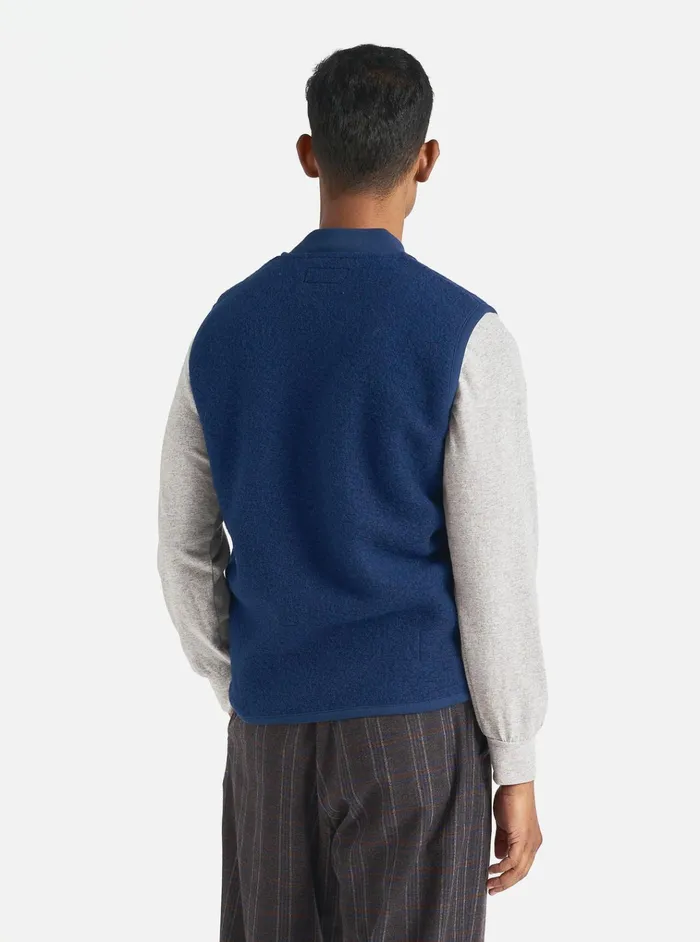 Fleece Men Universal Works Universal Works Zip Waistcoat In Indigo Wool Fleece
