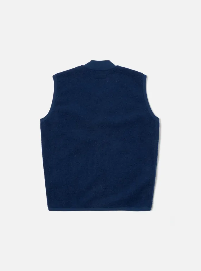 Fleece Men Universal Works Universal Works Zip Waistcoat In Indigo Wool Fleece