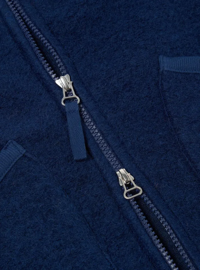 Fleece Men Universal Works Universal Works Zip Waistcoat In Indigo Wool Fleece