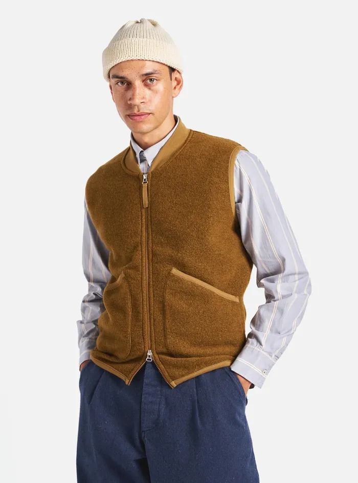 Fleece Men Universal Works Universal Works Zip Waistcoat In Mustard Wool Fleece