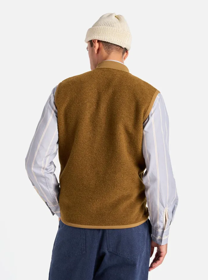 Fleece Men Universal Works Universal Works Zip Waistcoat In Mustard Wool Fleece