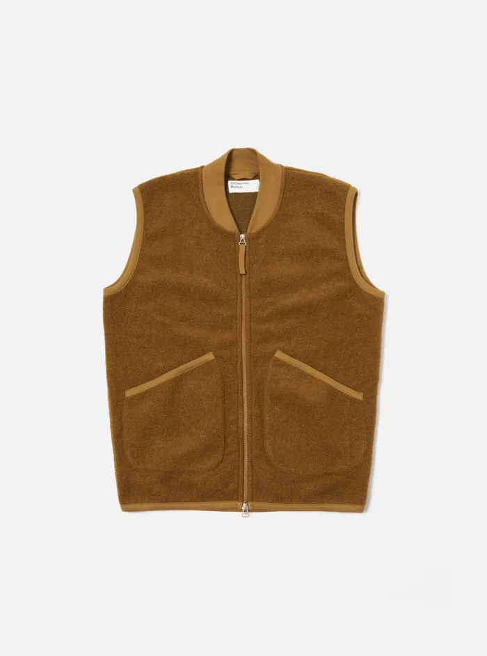 Fleece Men Universal Works Universal Works Zip Waistcoat In Mustard Wool Fleece