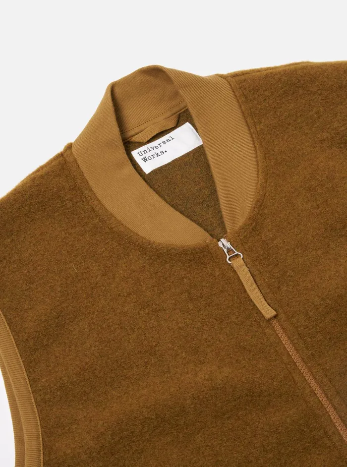 Fleece Men Universal Works Universal Works Zip Waistcoat In Mustard Wool Fleece