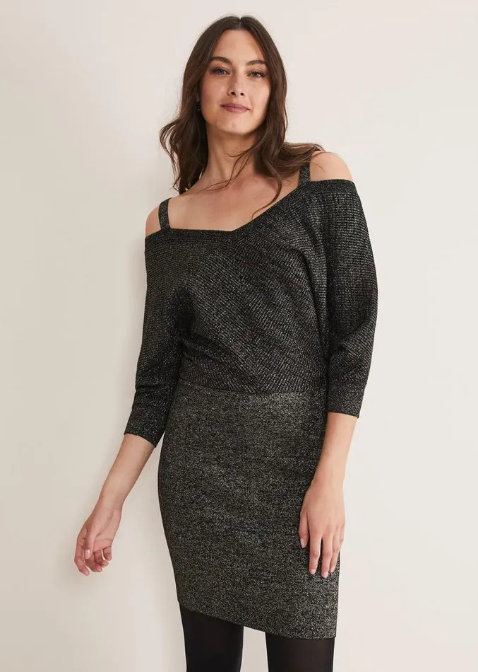 Florin Fitted Lurex Column Dress Blackgold Women Phase Eight Dresses
