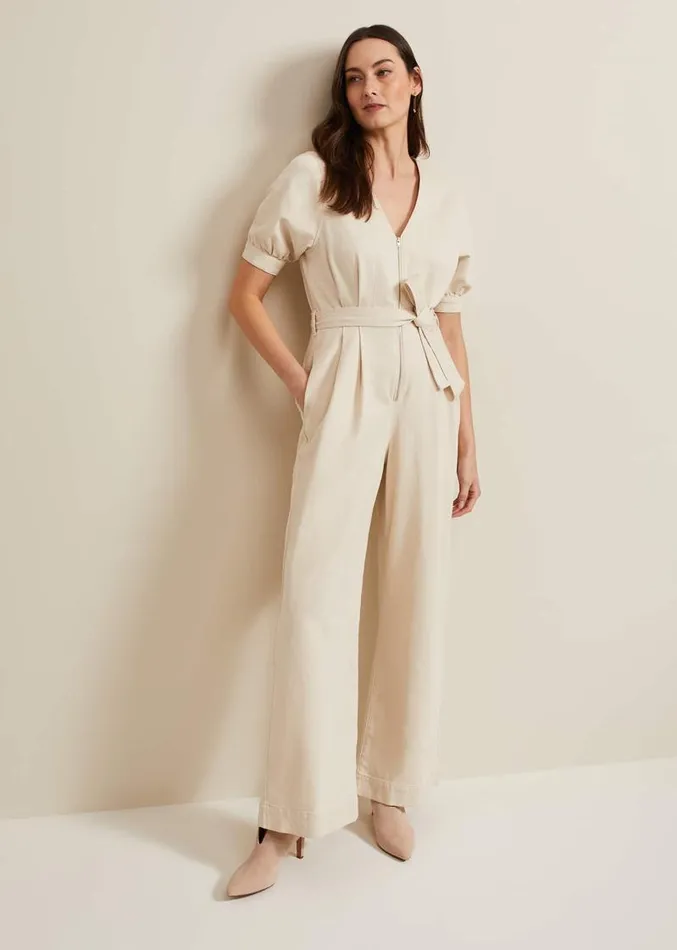 Florisa Denim Jumpsuit Cream Women Phase Eight Jumpsuits