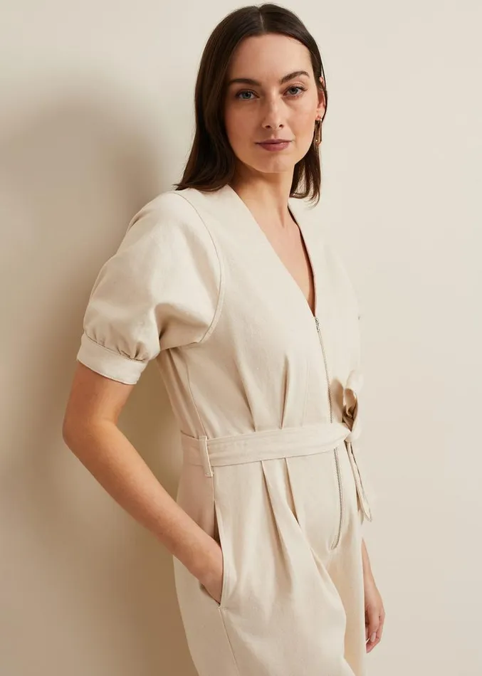 Florisa Denim Jumpsuit Cream Women Phase Eight Jumpsuits