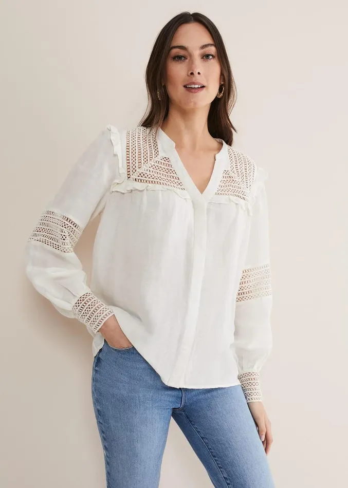 Franki Linen Blouse Ivory Women Phase Eight Shirts and Blouses
