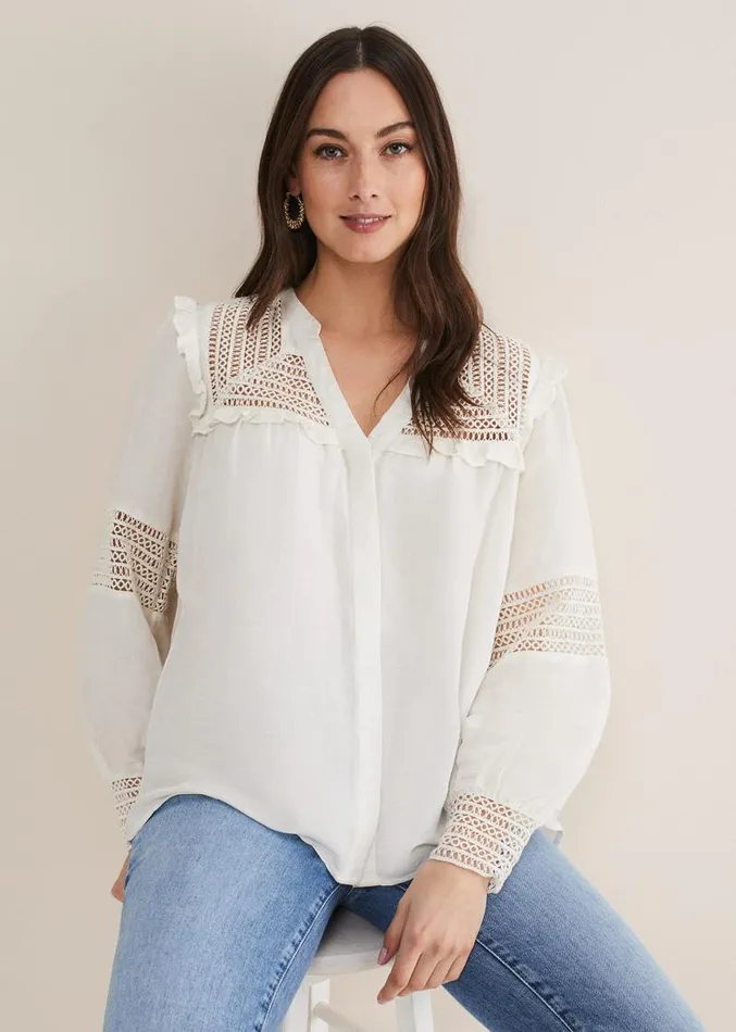 Franki Linen Blouse Ivory Women Phase Eight Shirts and Blouses