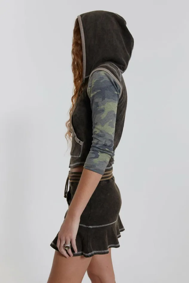Freya Acid Wash Cap Sleeve Top Brown Women Jaded London Long Sleeve Tops Freya Acid Wash Cap Sleeve Top Brown Women Jaded London Long Sleeve Tops