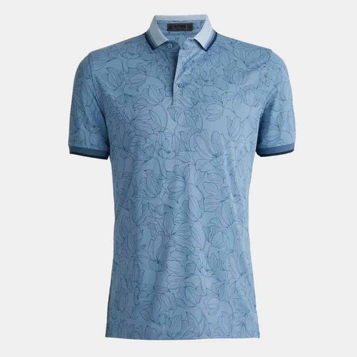 GFORE OUTLINE IRIS BANDED SLEEVE TECH PIQU POLO Drizzle Men Polos and Shirts